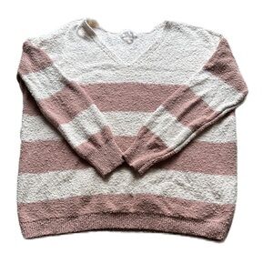Knox Rose XL Striped Pink and White V-Neck Sweater Long Sleeve Women’s EUC
